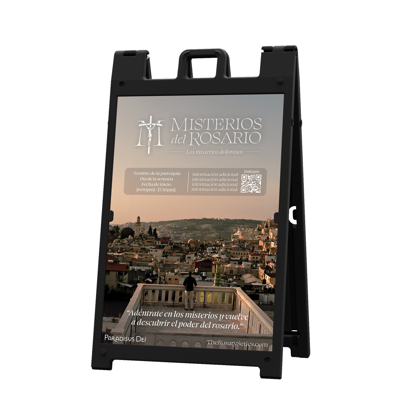 Misterios del Rosario: Dolorosos - Coroplast Sign with A-Frame Stand - 24 x 36