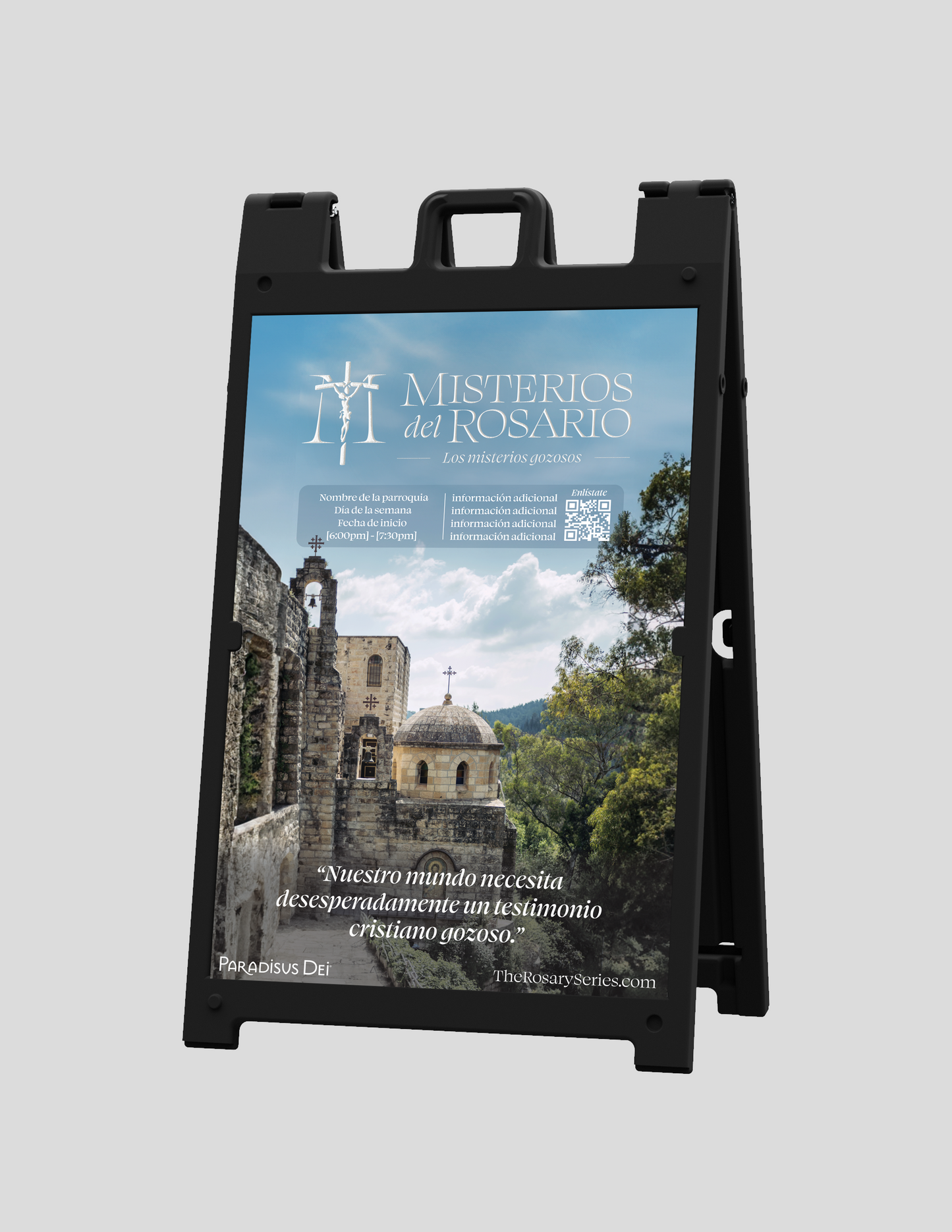 Misterios del Rosario: Gozosos - Coroplast Sign with A-Frame Stand - 24 x 36