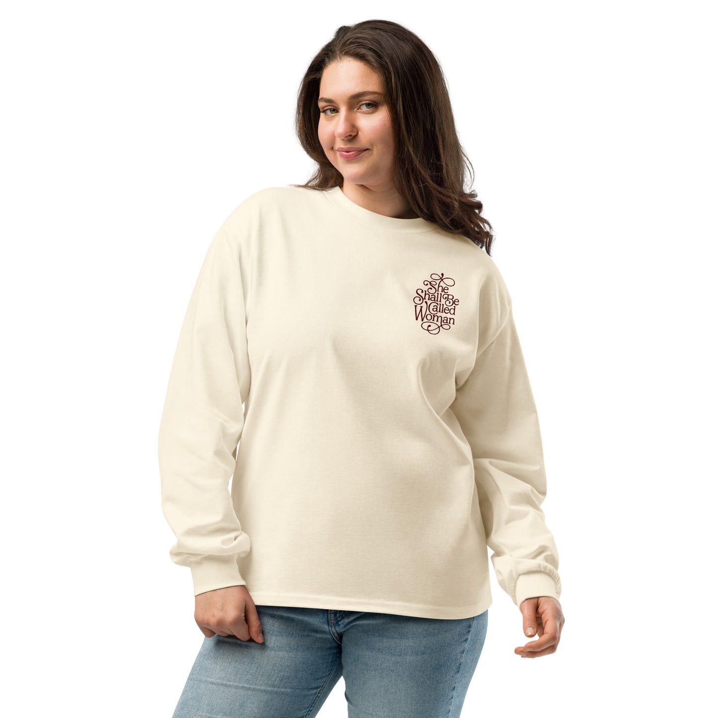 She Shall Be Called Woman - Embroidered Premium Heavyweight Long Sleeve Shirt